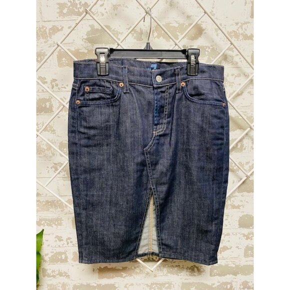 7 For All Mankind Denim Skirt 26 Womens Dark Wash Pencil Y2K Stretch Made USA - Picture 1 of 6